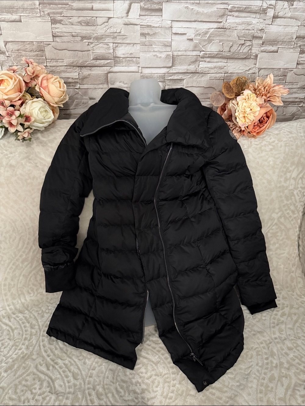 DKNY Black Quilted Long Puffer Coat